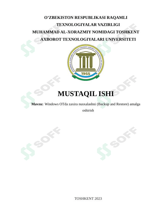 Windows OTda zaxira nusxalashni (Backup and Restore) amalga oshirish 1