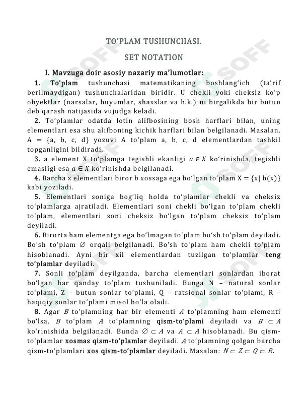 Toplam mavzusiga oid masala va misollar 1