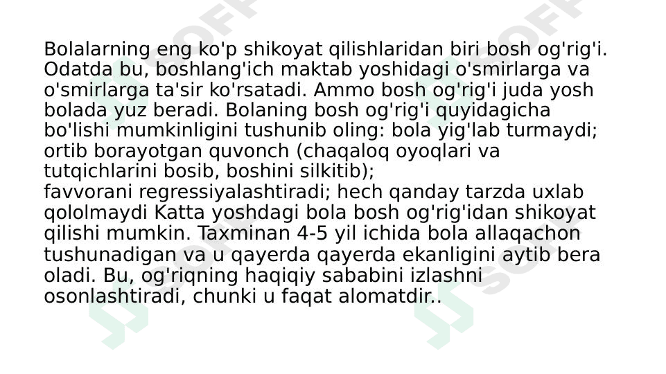 Bolalardagi bosh og'rig'i 1