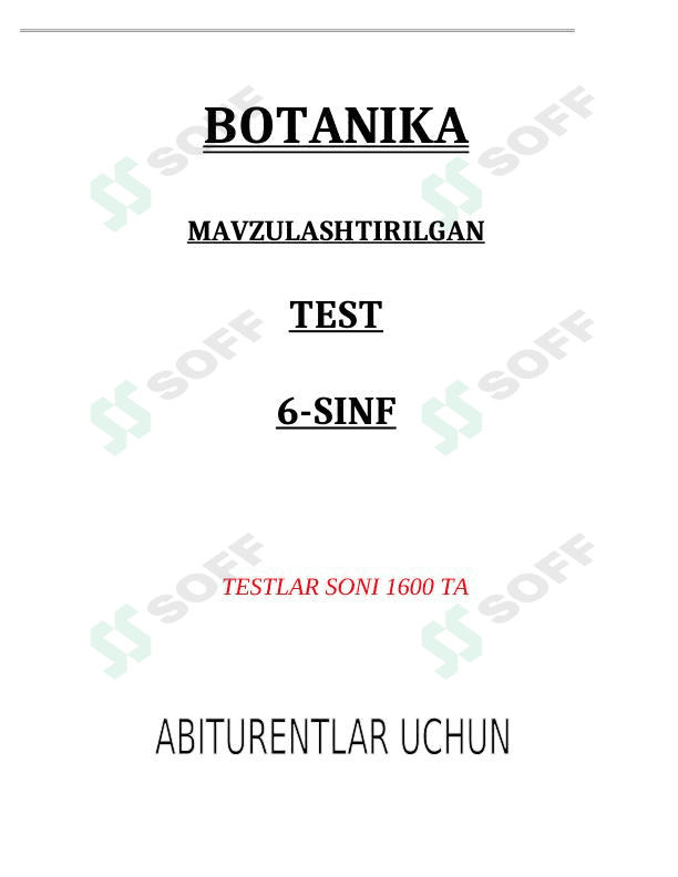 Botanika fanidan mavzulashtirilgan testlar 1
