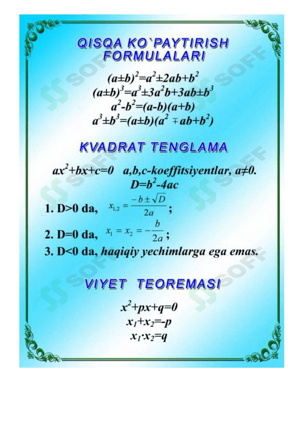 Matematika N°1_formulalar 1