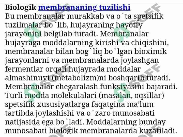 BIOLOGIK MEMBRANANING TUZULISHI 1
