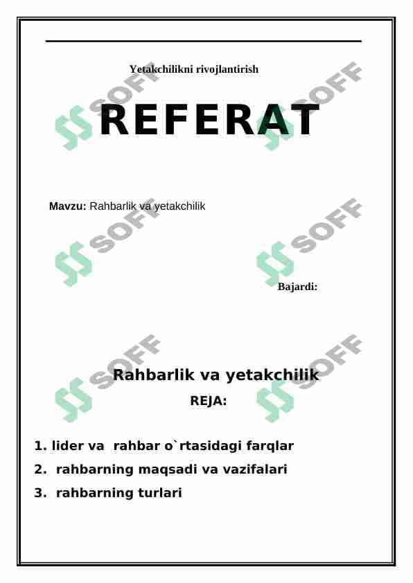 Rahbarlik va yetakchilik referat 1
