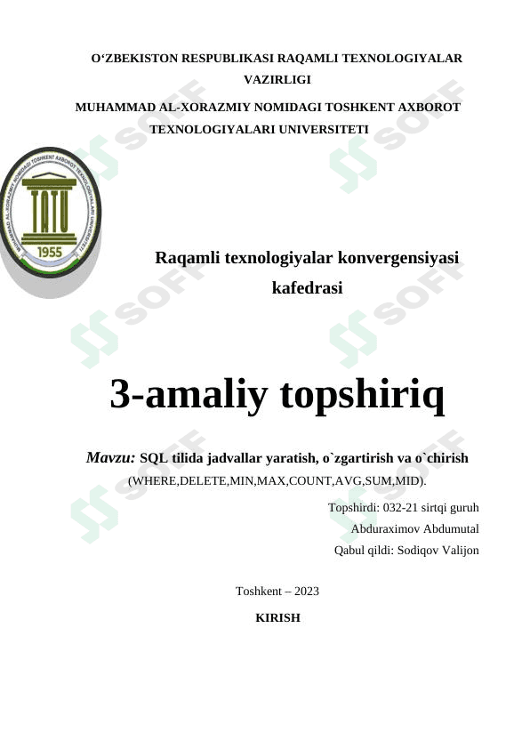 sql tilida jadvallar yaratish 1
