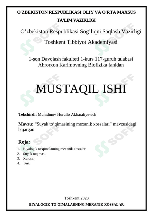 Suyak to’qimasining mexanik xossalari 1