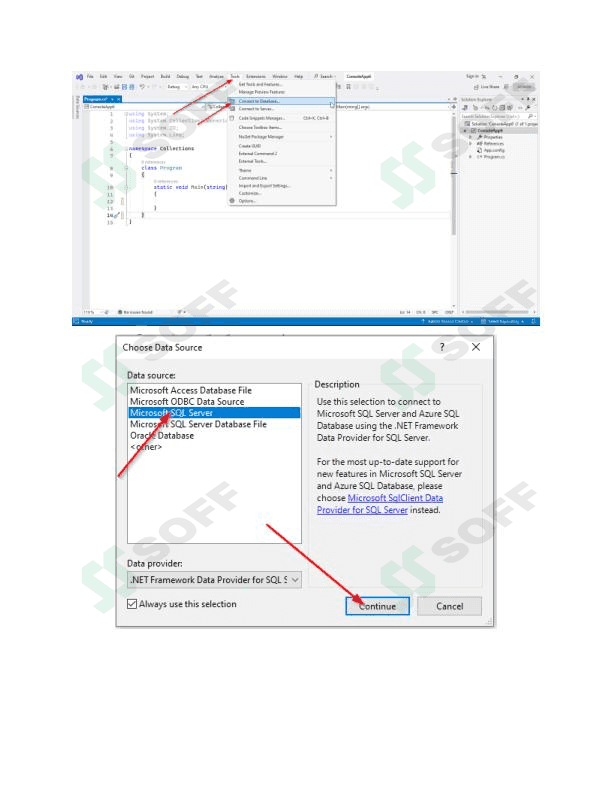 SQL server connect Visual Studio ishga tushurish jarayoni. 1