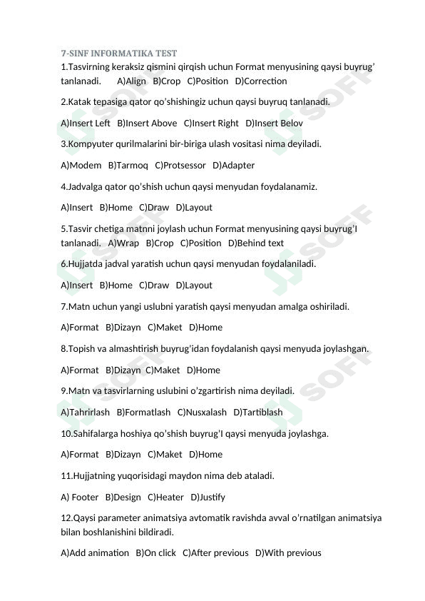 7-sinf informatika testlar 1