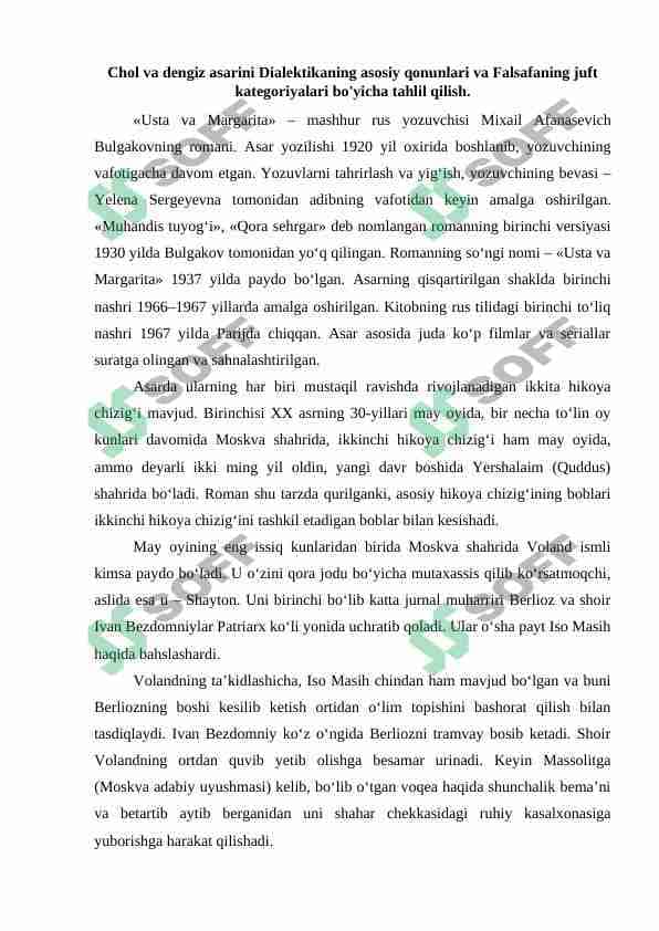 Usta va Margarita asari tahlili Mihail Bulgakov 1