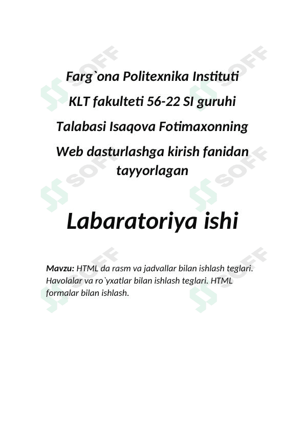 HTML da rasm va jadvallar bilan ishlash teglari. 1