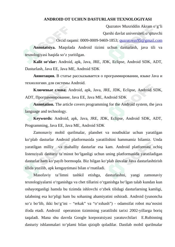 ANDROID OT UCHUN DASTURLASH TEXNOLOGIYASI 1