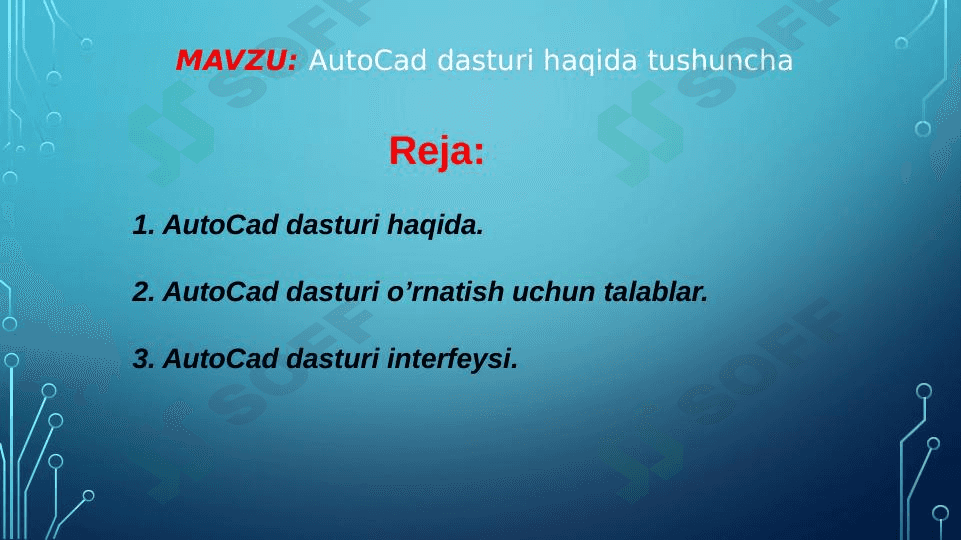 AutoCad dasturi haqida tushuncha 1