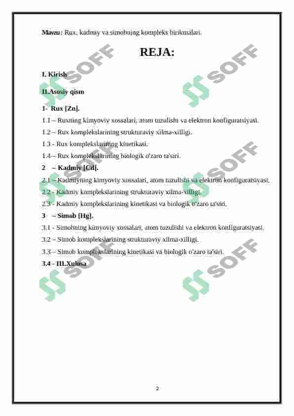 Rux, kadmiy va simobning kompleks birikmalari 2