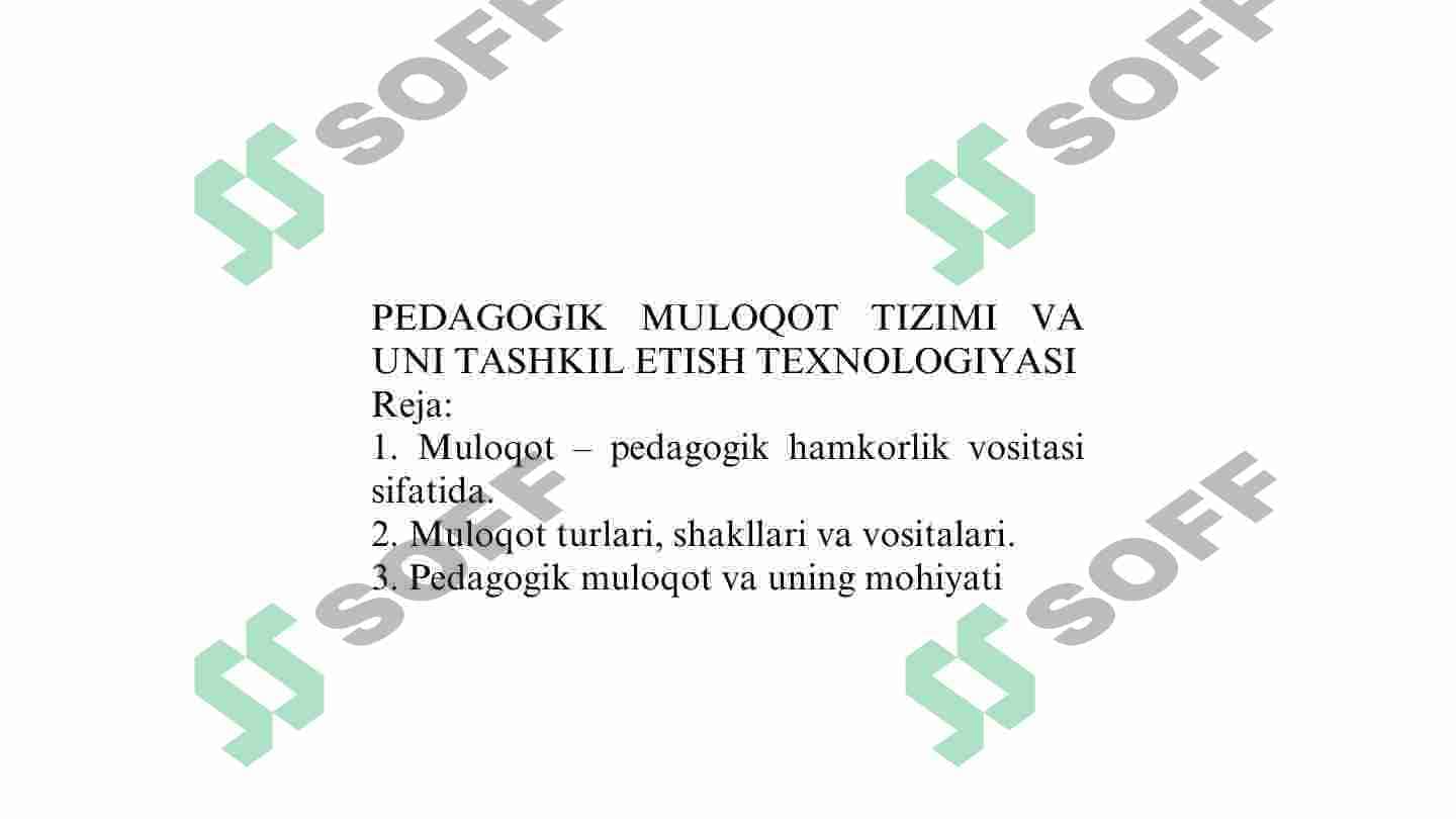 Pedagogik muloqot tizimi va uni tashkil etish texnologiyasi. 2