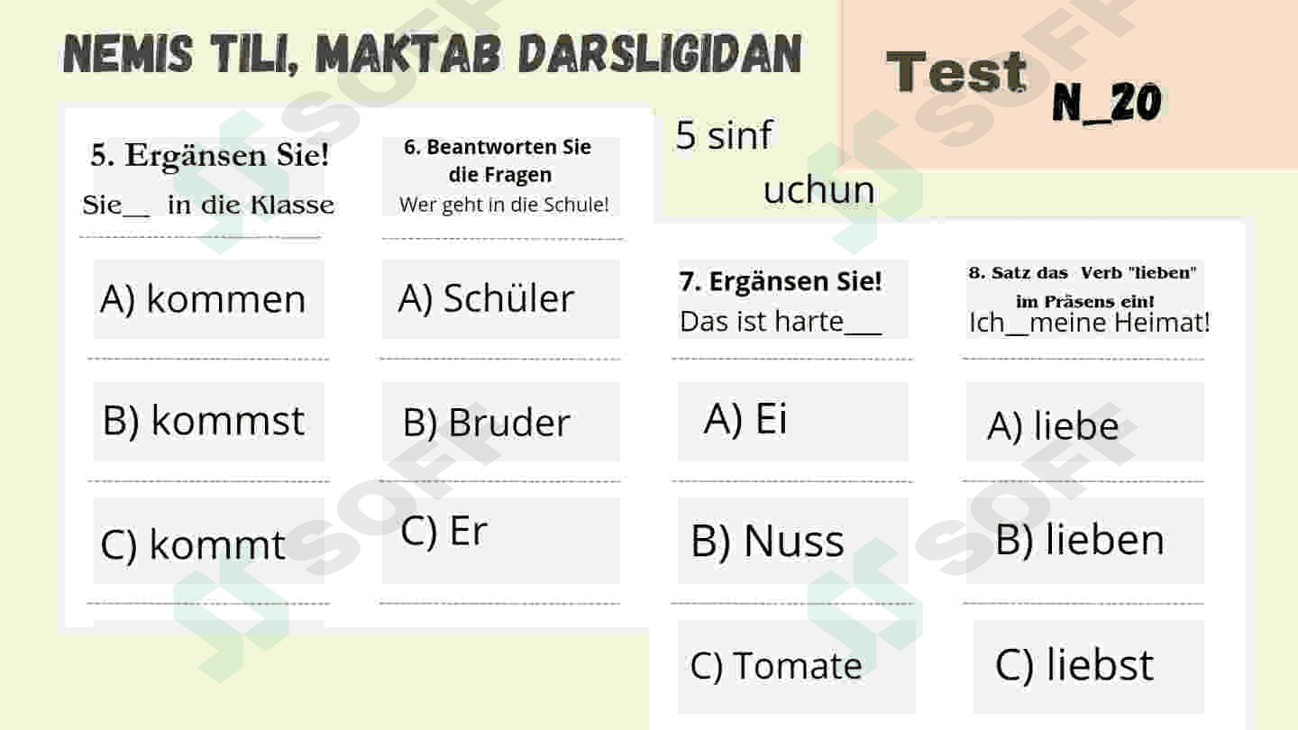 Test. Nemis tili 5 sinf darsligidan 2
