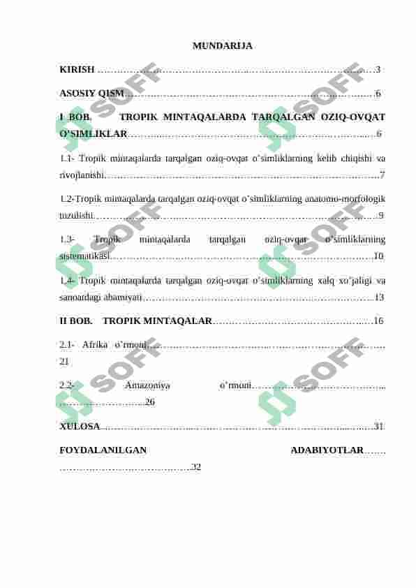 TROPIK MINTAQALARDA TARQALGAN OZIQ OVQAT O’SIMLIKLARI 2