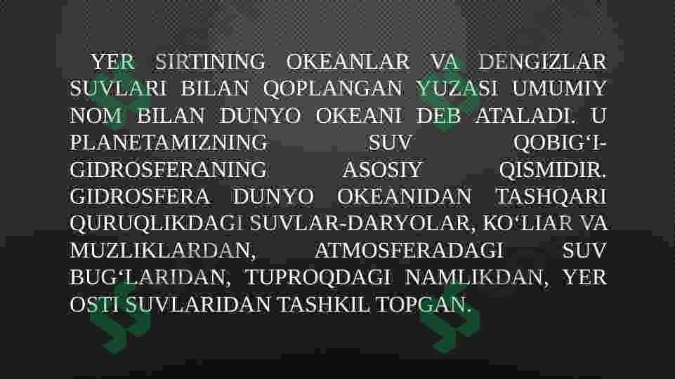 Yer yuzida suvlarning taqsimlanishi 2