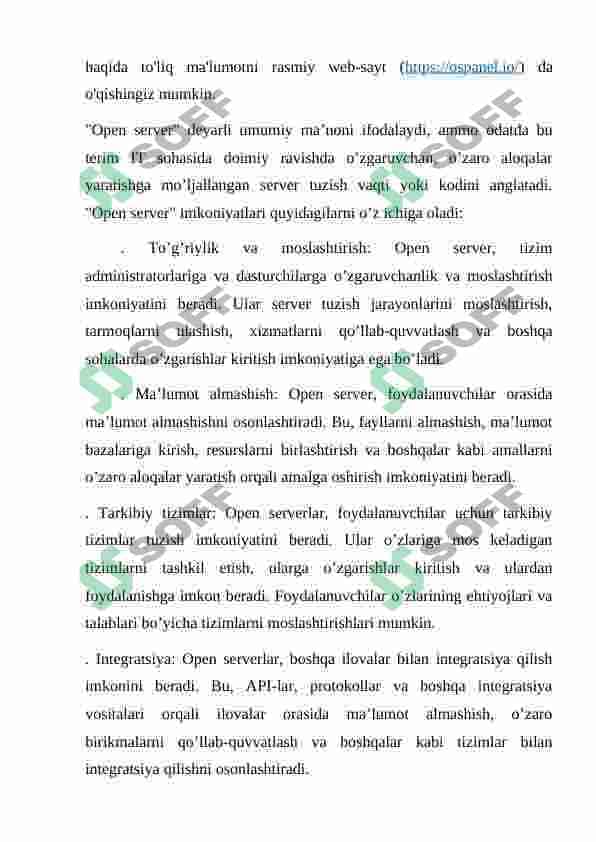 Open server va uning imkoniyatlari. 2