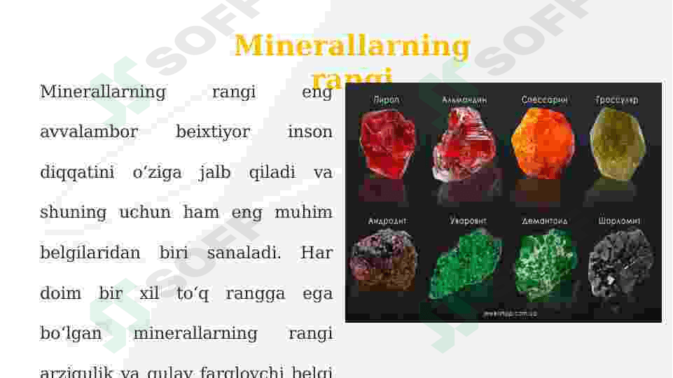 MINERALLAR RANGLARINING TURLARI 2