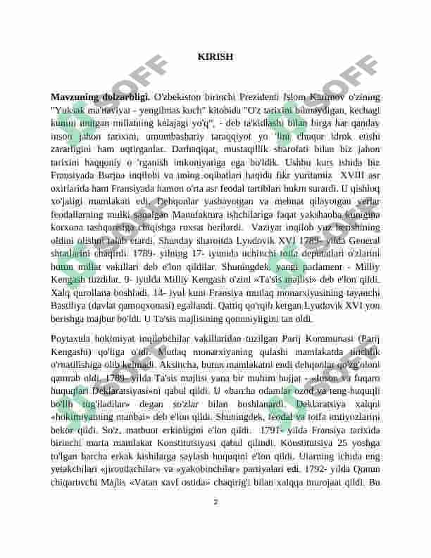 Tarix darslarida ,,Buyuk fransuz burjua inqilobining yakunlanishi va tarixiy ahamiyati '' mavzusini oʻrganish. 3