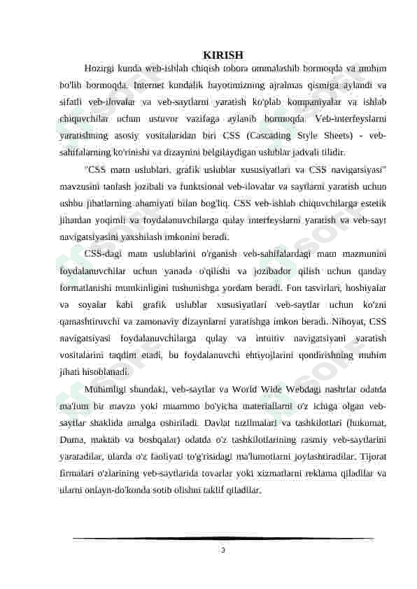 CSS da matn stillari. Grafikaning stil xossalari. CSS navigatsiyasi 3