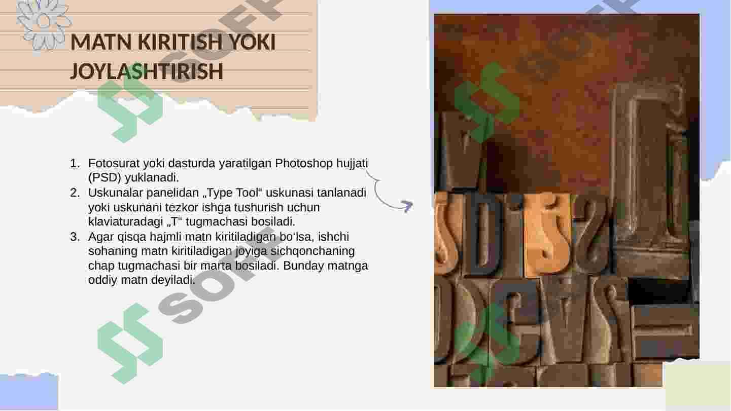 Adobe Photoshop dasturida matnlar bilan ishlash 3
