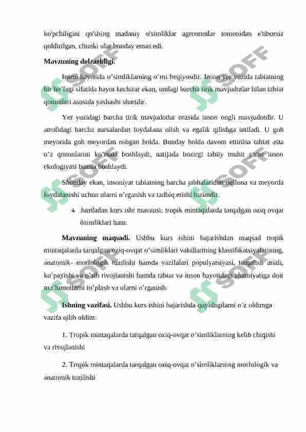 TROPIK MINTAQALARDA TARQALGAN OZIQ OVQAT O’SIMLIKLARI 4