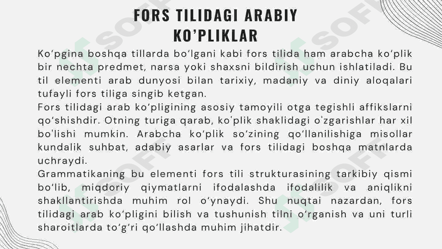 Fors tilidagi arabiy ko’pliklar. 4