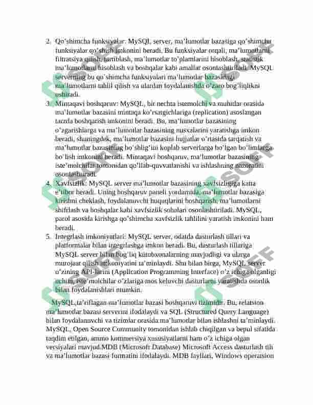 MYSQL SERVER VA UNING IMKONIYATLARI 4