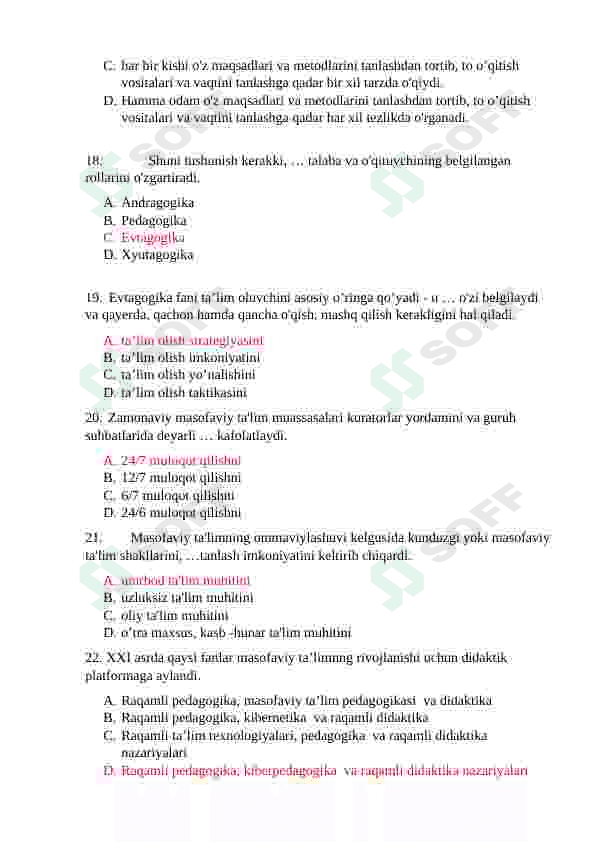 Pedagogikdan test 4
