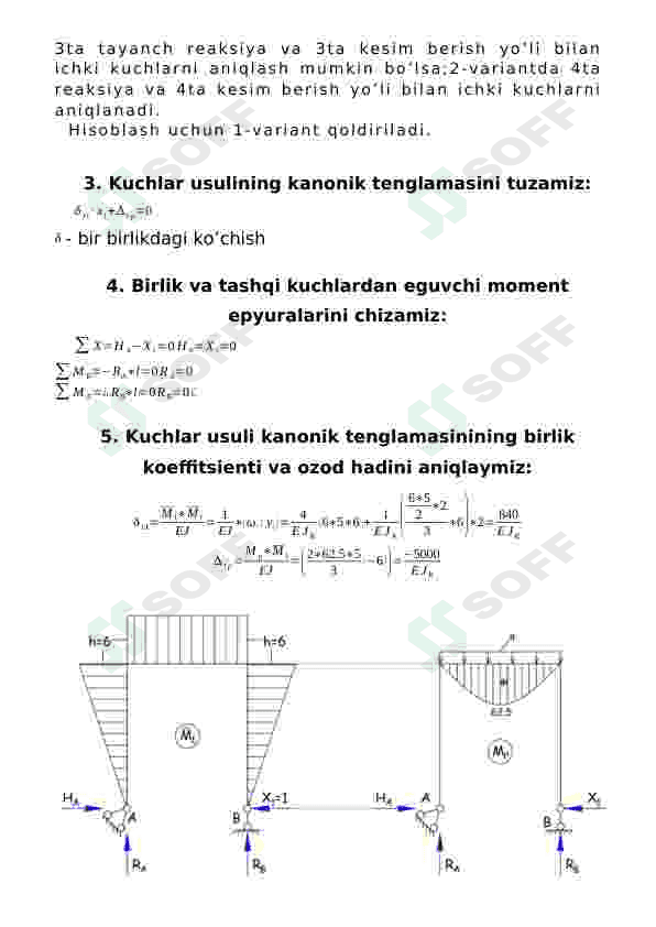 Statik aniq oddiy ramani kuchlar usulida hisoblash 4