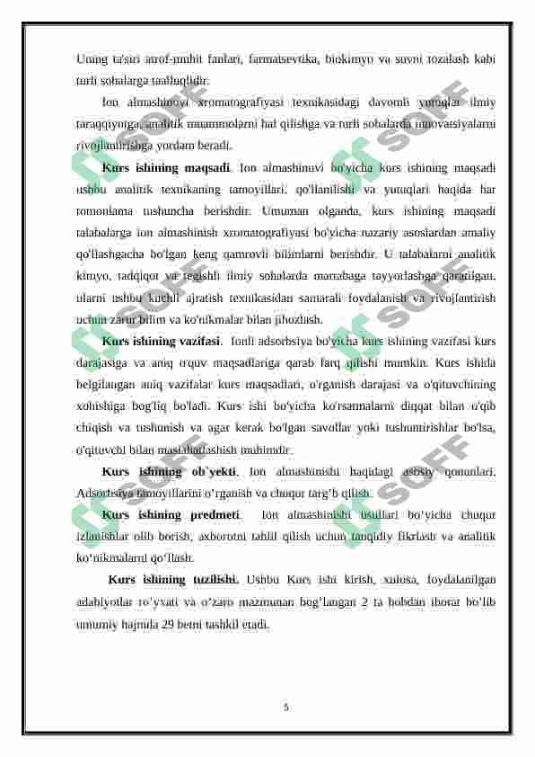 Ionli adsorbsiya xususiyatlari. Ion almashinuvi. 5