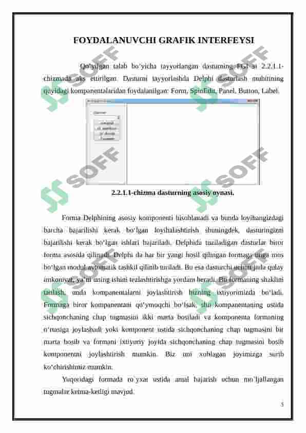 Delphi dasturlash tilida foydalanuvchi grafik interfeysi bilan ishlash 5