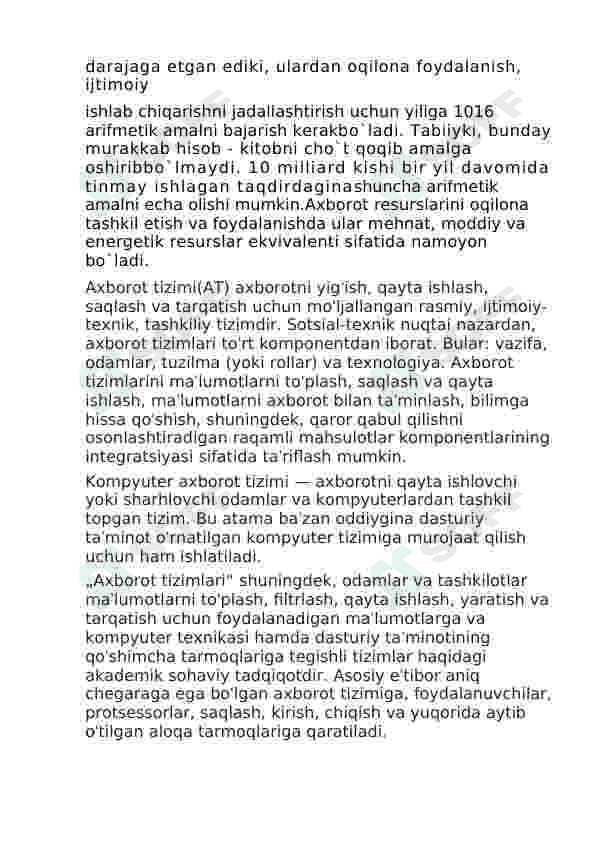 Axborot tizimlari tushunchasi haqida 5