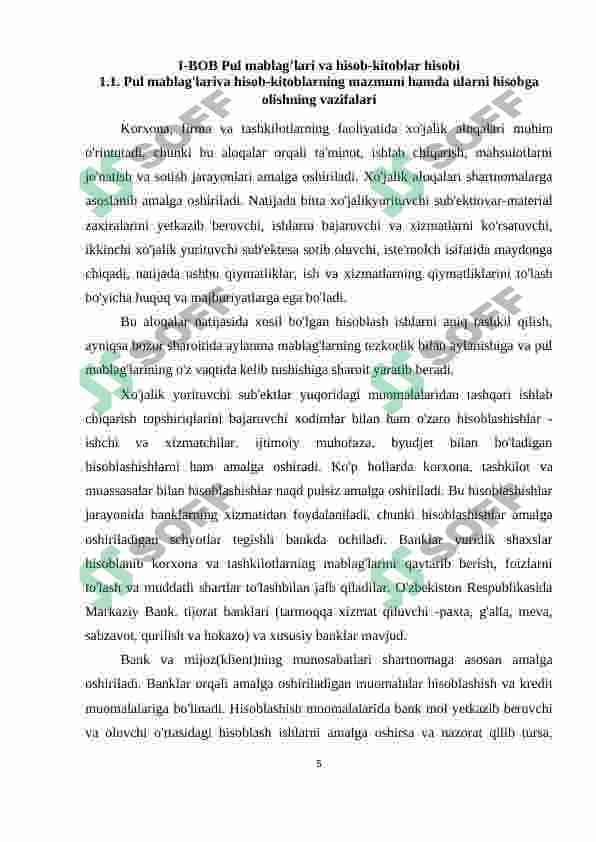 Bankdagi hisob-kitob schyoti va valuta schyotidagi pul mablag'lari hisobi 5