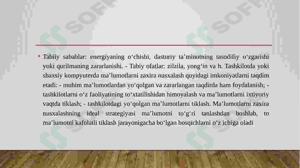 Windows OTda zaxira nusxalashni (Backup and Restore) amalga oshirish. 5
