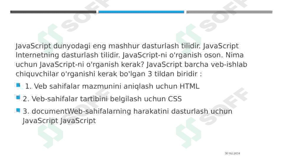 JavaScript asoslari. JavaScript ssenariyli tilining xususiyatlari. 7