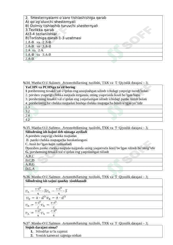 Avtomobil tuzilishi fanidan 150ta test 7