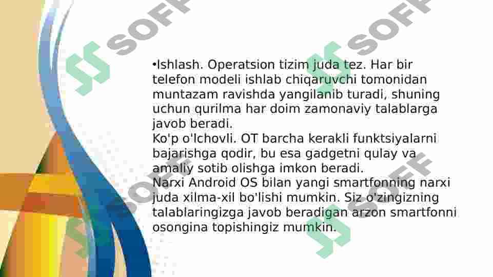 Android, Windows va iOS mobil operatsion tizimlarining xususiyatlari. 8