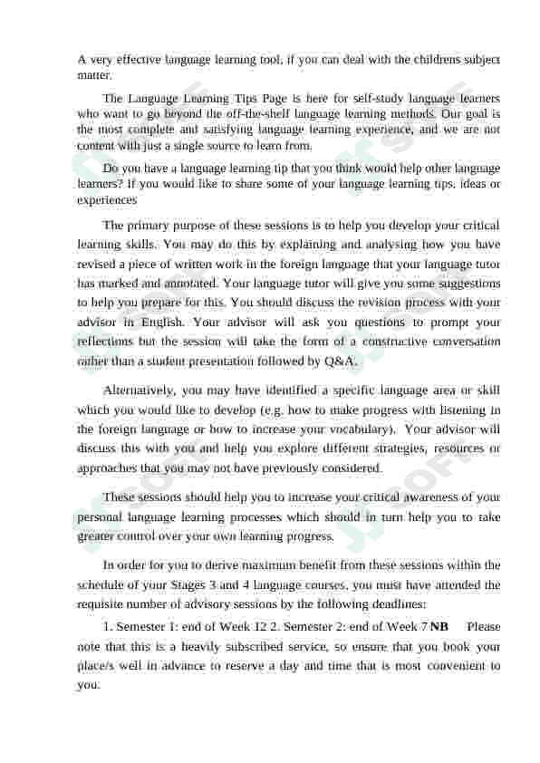 LANGUAGE ADVISORY TIPS AND ADVICE FOR LANGUAGE LEARNING 8