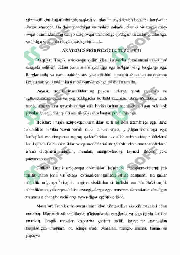 TROPIK MINTAQALARDA TARQALGAN OZIQ OVQAT O’SIMLIKLARI 8
