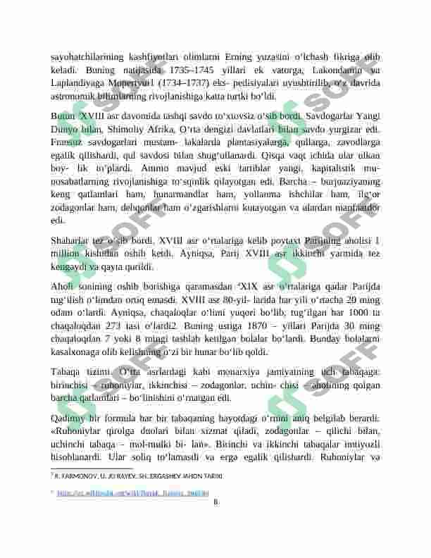 Tarix darslarida ,,Buyuk fransuz burjua inqilobining yakunlanishi va tarixiy ahamiyati '' mavzusini oʻrganish. 8