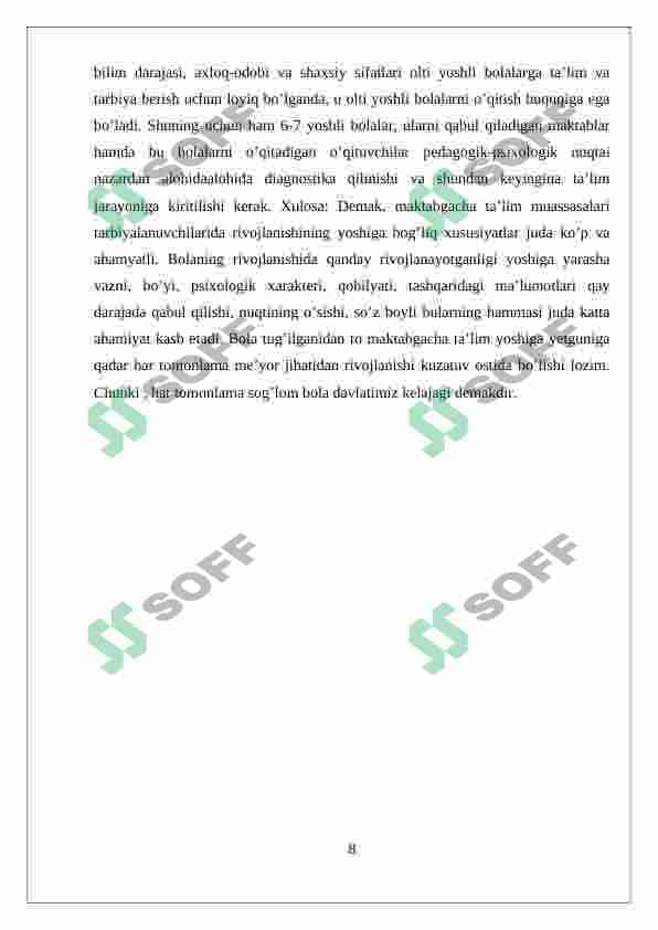 Maktabgacha yosh davrlarning o’ziga xos xususiyatlati 8