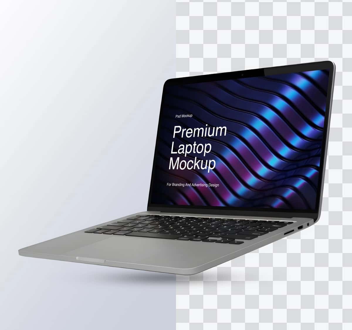 Mavhum to'lqinsimon ekranli premium noutbuk maketi | Premium laptop mockup with abstract wavy screen 1