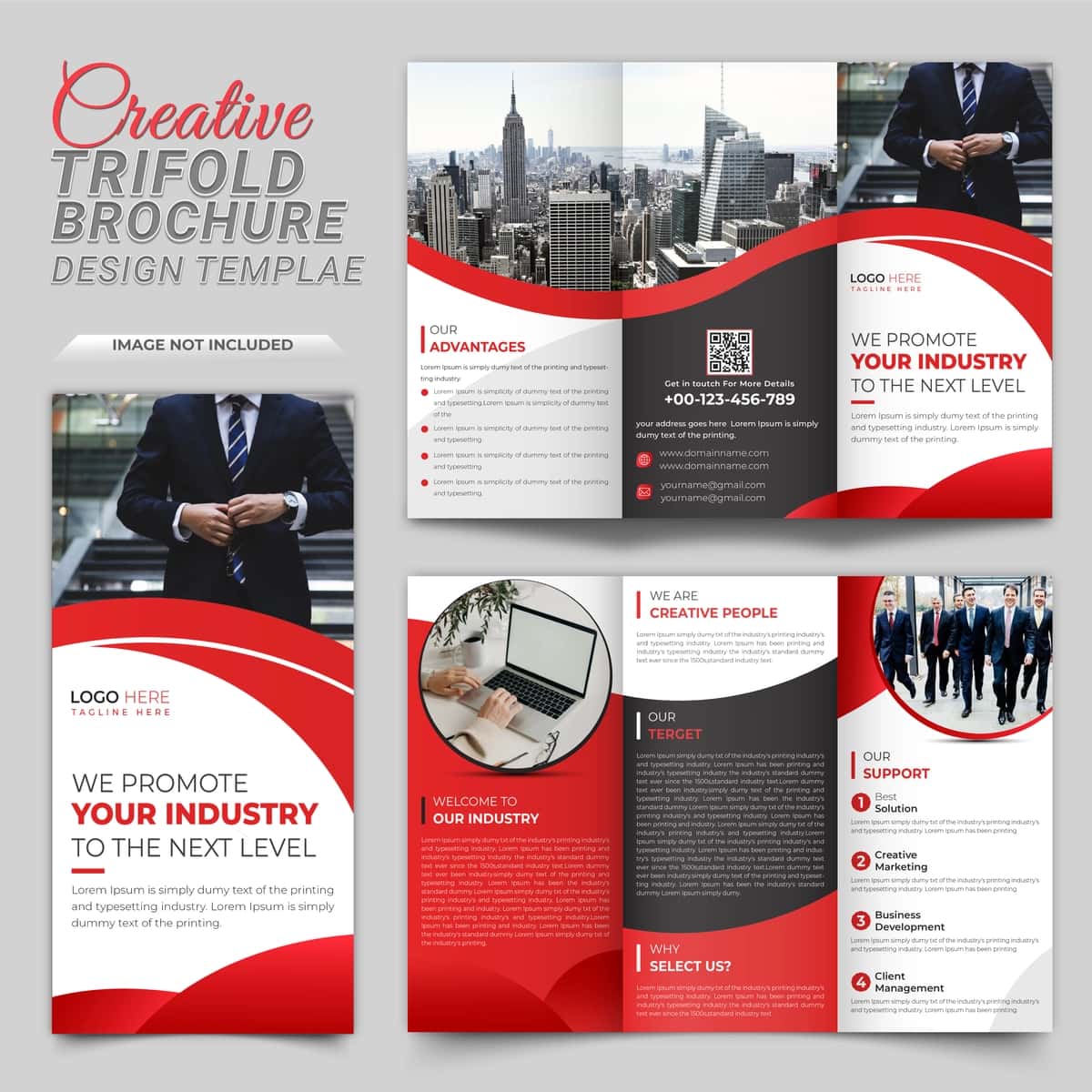 Mavhum uch qavatli broshyura ijodiy kontseptsiyasi dizayni shablonlari | Abstract trifold brochure creative concept design template 1