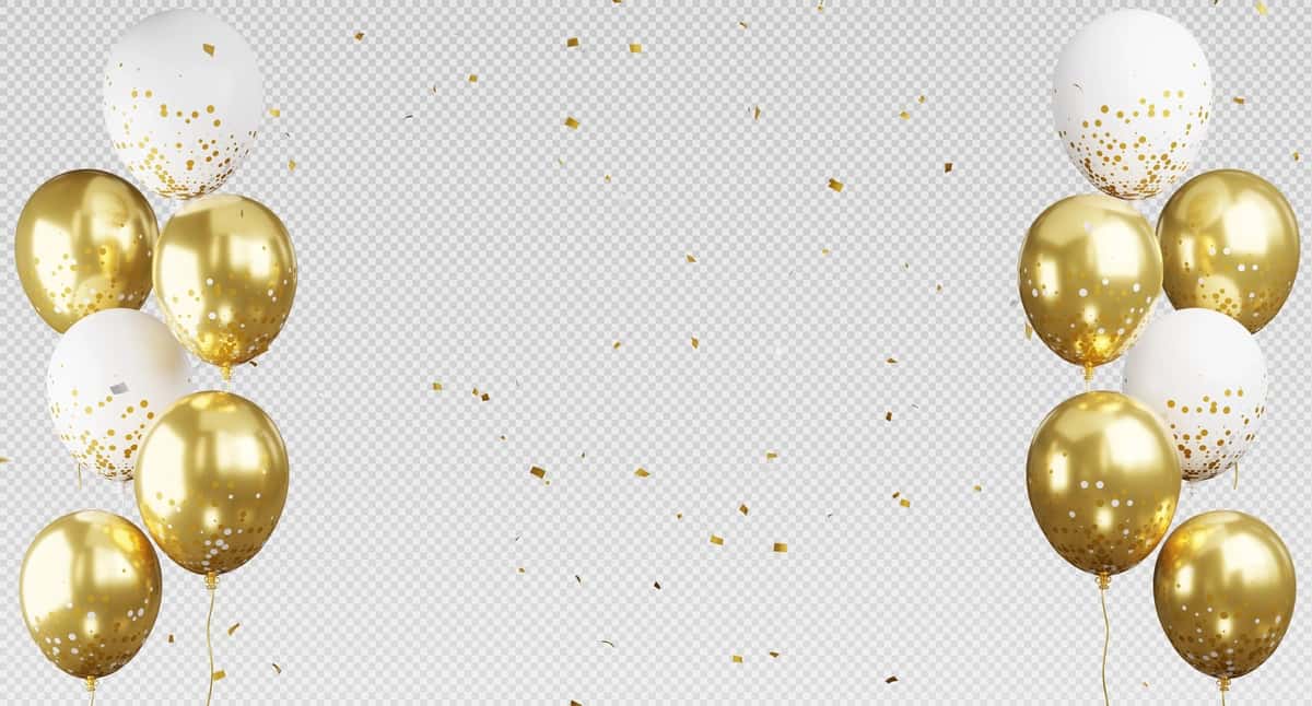 3D render konfeti bilan uchayotgan oltin sharlar | 3d render golden balloons flying with confetti 1