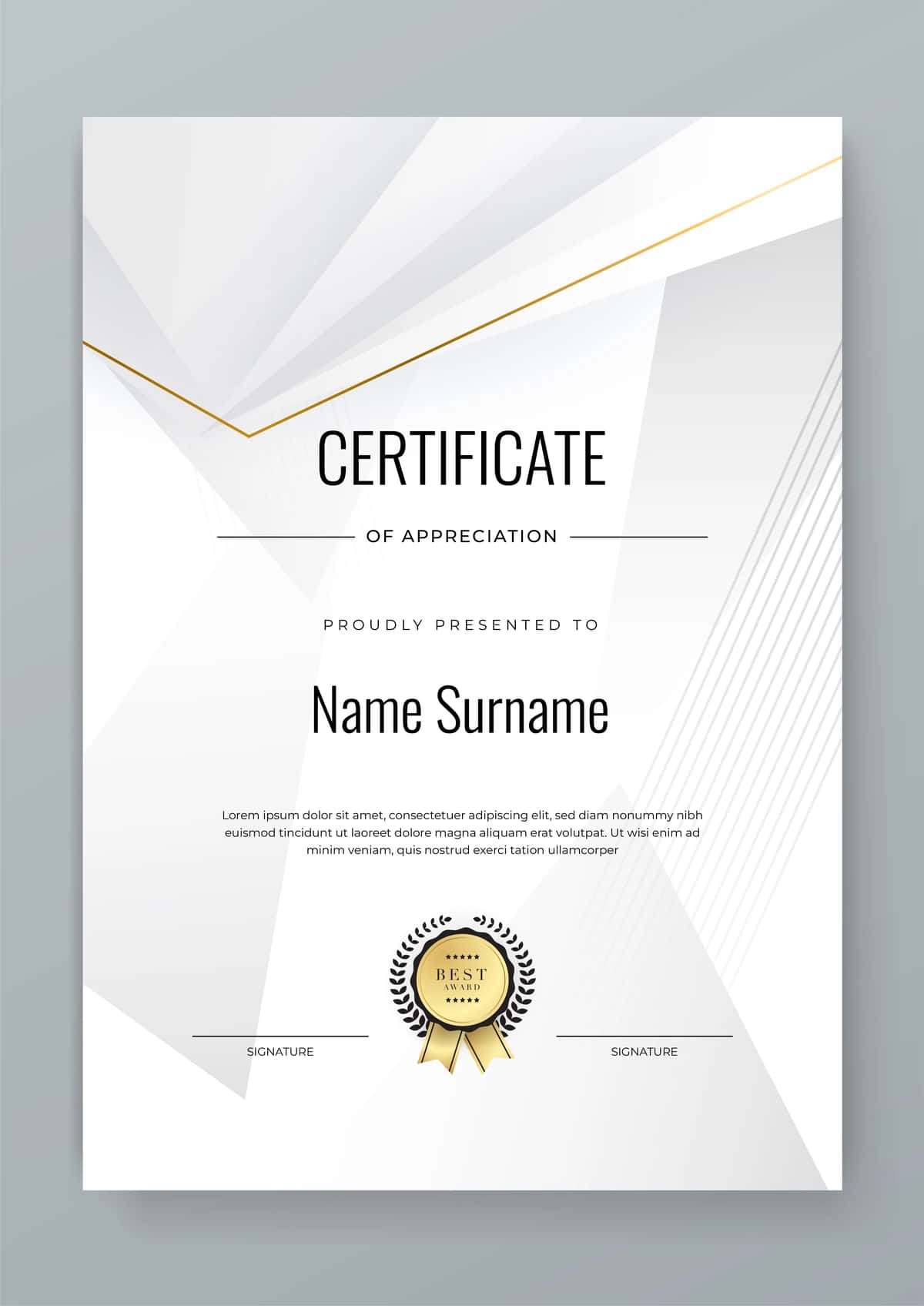 Ijodiy oq kulrang sertifikat shabloni dizayni sertifikat shabloni | Creative white grey certificate template design certificate template 1