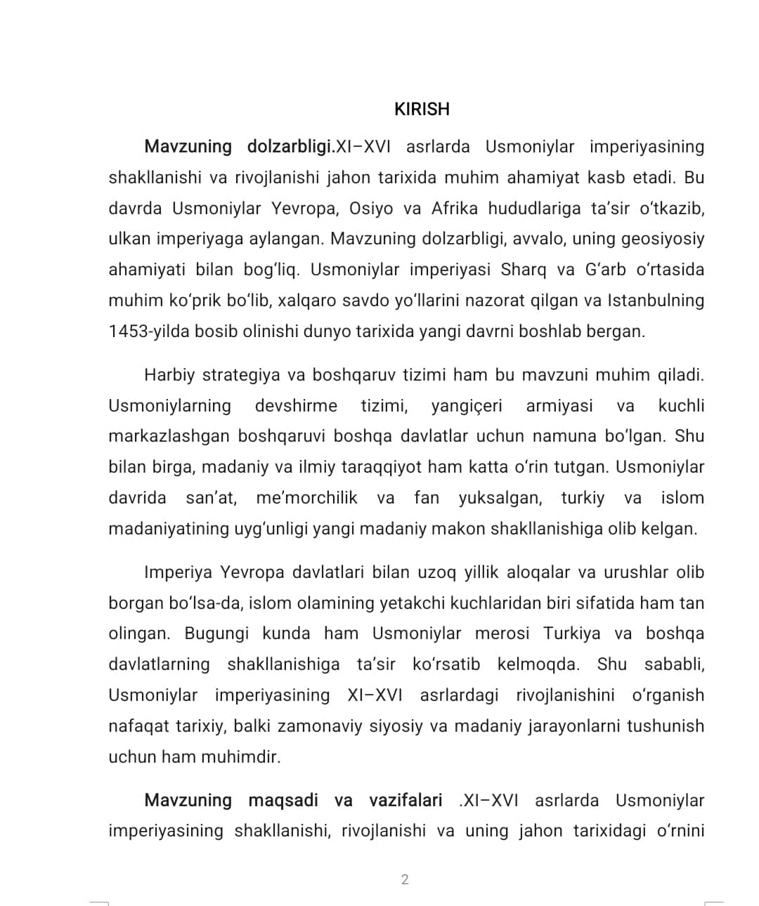 Mavzu: XI-XVI asrlarda Turkiya(Usmoniylar imperiyasi ). 1