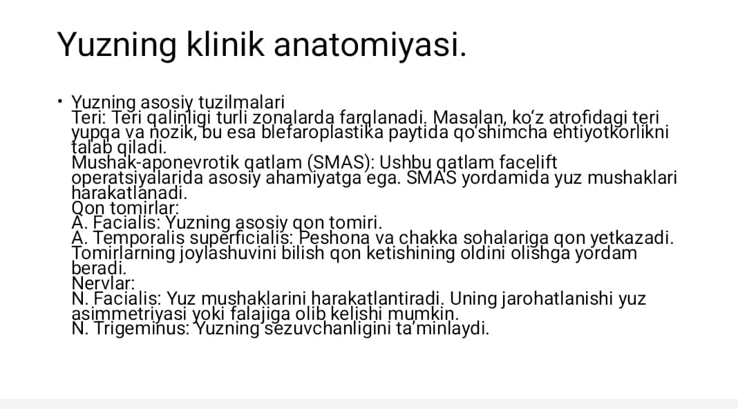 Yuzdagi plastik operatsiyalarning xususiyati 1