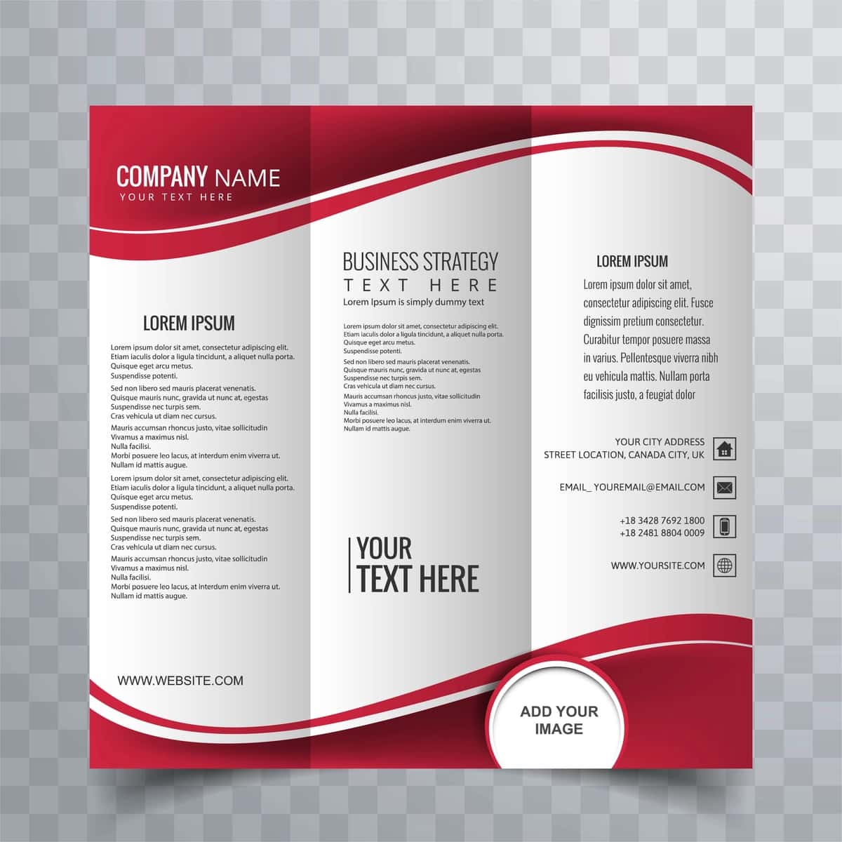 Qizil to'lqinli uch qavatli flayer tushunchasi | Red wavy trifold flyer concept 1