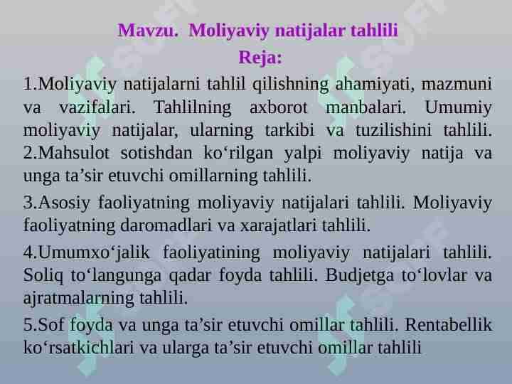 Moliyaviy natijalar tahlili